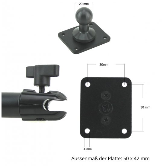 Bild 4 - Brodit Standfuss / Sockelhalterung mit Saugfuss, Lnge: 190mm (max. Belastung: 2kg), Kugelkopf: 20mm Verstellbar: 360 Grad / 210 Grad Neigung