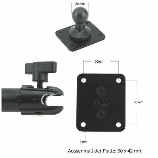 Bild 3 - Brodit Standfuss / Sockelhalterung zur Montage im Getrnkehalter, Lnge: 267mm, Kugelkopf: 20mm Verstellbar: 360 Grad / 210 Grad Neigung