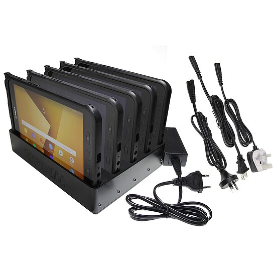 Bild 1 - Brodit 5-fach Tischladeger�t f�r SAMSUNG Galaxy Tab Active 2, Ladung �ber Pogo-Pins, passt f�r Ger�te mit Original H�lle zum gleichzeitigen Laden von bis zu 5 Ger�ten
