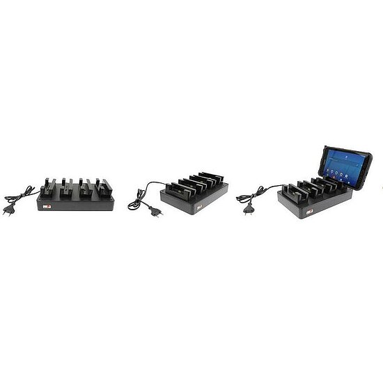 Bild 6 - Brodit 4-fach Tischladeger�t f�r SAMSUNG Galaxy Tab Active 2, Galaxy Tab Active Pro, Galaxy Tab Active 3, Galaxy Tab Active 4 Pro, Galaxy Tab Active 5, Galaxy Tab Active 5 Pro, Ladung �ber Pogo-Pins, passt f�r Ger�te mit Original H�lle zum gleichzeit