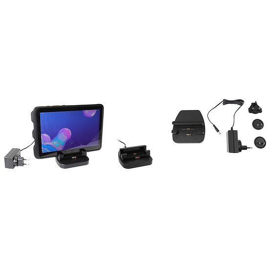 Bild 4 - Brodit Tischladegert fr SAMSUNG Galaxy Tab Active 2, Galaxy Tab Active 3, Galaxy Tab Active Pro, Galaxy Tab Active 4 Pro, Galaxy Tab Active 5, Galaxy Tab Active 5 Pro, Ladung ber Pogo-Pins, fr Gerte mit original Hlle