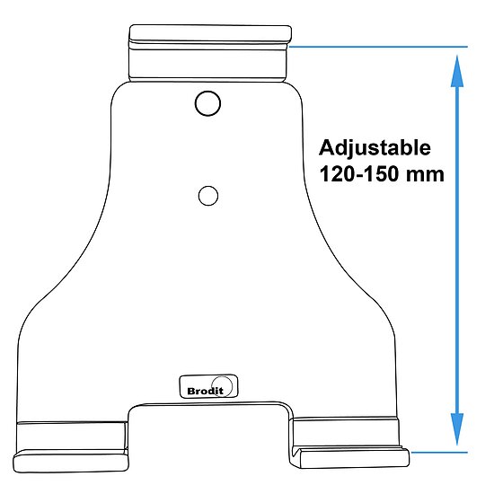 Bild 7 - Brodit einstellbarer Tablet Halter , Universal: max. Hhe: 120-150mm , 3-Punkt Befestigung Montageplatte mit Kugelgelenk, fr max. Hhe (schmale Seite): 120-150mm, Tiefe: 4-25mm