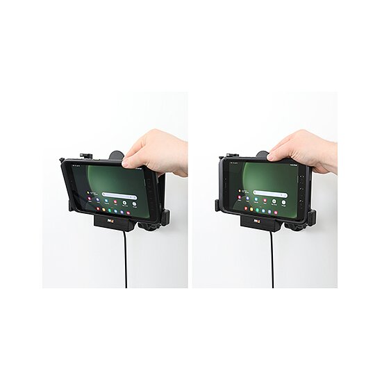 Bild 3 - Brodit Halter Aktiv, 12/24V, fr SAMSUNG Galaxy Tab Active 2, Galaxy Tab Active 3, Galaxy Tab Active 5, Horizontal, passt fr Gerte mit Original Hlle, Ladung ber Pogo-Pins mit Ladekabel fr den Zigarettenanznder
