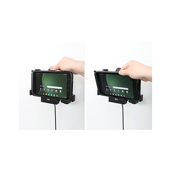 Bild 4 - Brodit Halter Aktiv, 12/24V, fr SAMSUNG Galaxy Tab Active 2, Galaxy Tab Active 3, Galaxy Tab Active 5, Horizontal, passt fr Gerte mit Original Hlle, Ladung ber Pogo-Pins mit Ladekabel fr den Zigarettenanznder
