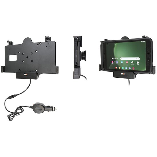 Bild 6 - Brodit Halter Aktiv, 12/24V, fr SAMSUNG Galaxy Tab Active 2, Galaxy Tab Active 3, Galaxy Tab Active 5, Horizontal, passt fr Gerte mit Original Hlle, Ladung ber Pogo-Pins mit Ladekabel fr den Zigarettenanznder