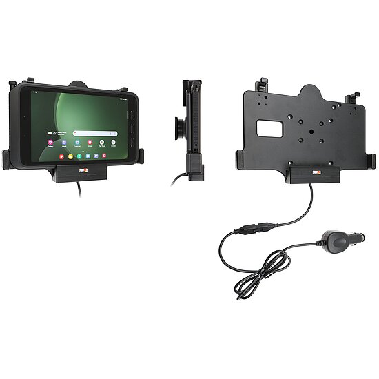 Bild 1 - Brodit Halter Aktiv, 12/24V, fr SAMSUNG Galaxy Tab Active 2, Galaxy Tab Active 3, Galaxy Tab Active 5, Horizontal, passt fr Gerte mit Original Hlle, Ladung ber Pogo-Pins mit Ladekabel fr den Zigarettenanznder