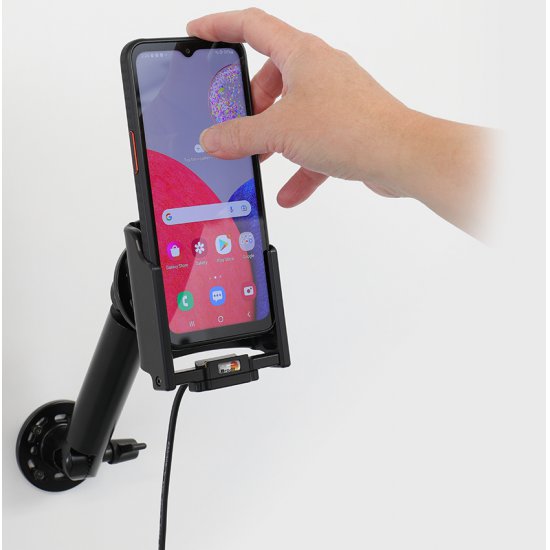 Bild 7 - Brodit Halter Aktiv USB, 12/24V, fr SAMSUNG Galaxy XCover 6 Pro, inkl. USB-Ladegert (Ladung ber Pogo-Pins) USB-Ladeanschluss, Montageplatte mit Kugelgelenk