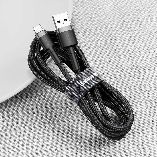 Bild 2 - Baseus Daten- / Ladekabel USB-A auf USB-C , 1m, Textilummantelung, Black mit Metallsteckern, besonders robust! Stecker Typ A auf USB Typ C