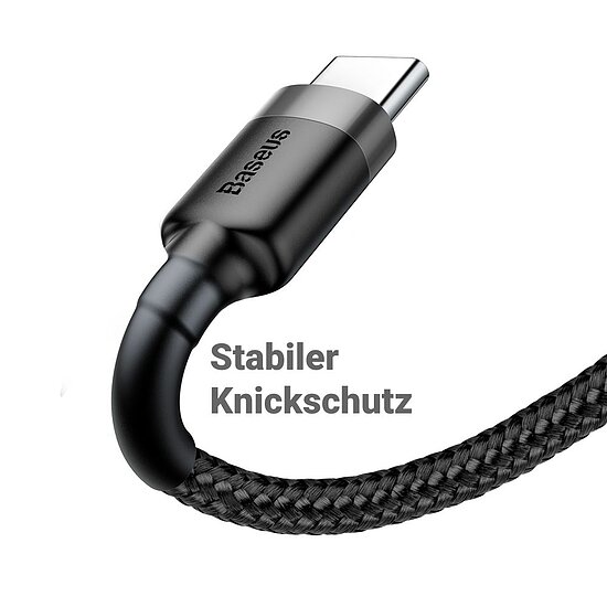 Bild 3 - Baseus Daten- / Ladekabel USB-A auf USB-C , 1m, Textilummantelung, Black mit Metallsteckern, besonders robust! Stecker Typ A auf USB Typ C