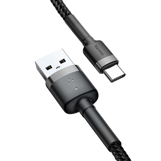 Bild 4 - Baseus Daten- / Ladekabel USB-A auf USB-C , 1m, Textilummantelung, Black mit Metallsteckern, besonders robust! Stecker Typ A auf USB Typ C