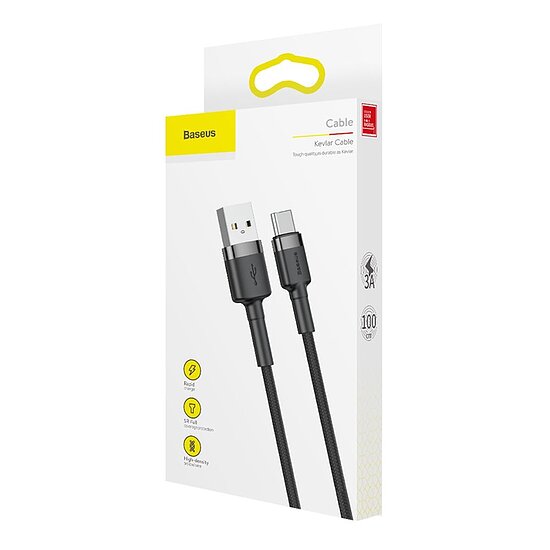 Bild 5 - Baseus Daten- / Ladekabel USB-A auf USB-C , 1m, Textilummantelung, Black mit Metallsteckern, besonders robust! Stecker Typ A auf USB Typ C