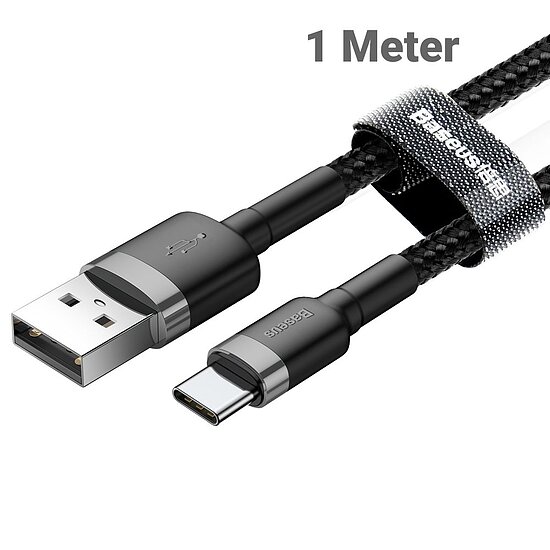 Bild 1 - Baseus Daten- / Ladekabel USB-A auf USB-C , 1m, Textilummantelung, Black mit Metallsteckern, besonders robust! Stecker Typ A auf USB Typ C