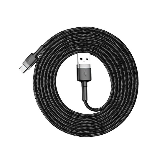 Bild 2 - Baseus Daten- / Ladekabel USB-A auf USB-C , 2m, Textilummantelung, Black mit Metallsteckern, besonders robust! Stecker Typ A auf USB Typ C