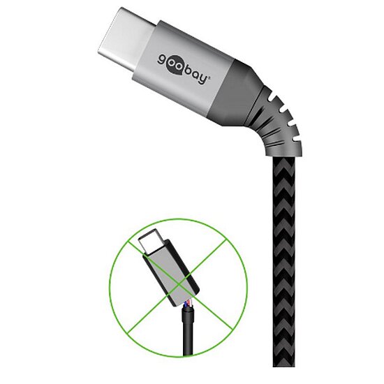 Bild 2 - Goobay Daten- / Ladekabel USB-A auf USB-C , 1m, Textilummantelung, Black mit Metallsteckern, besonders robust! Stecker Typ A auf USB Typ C