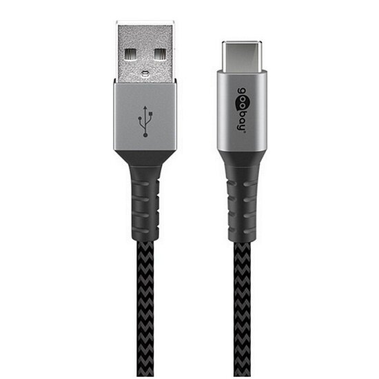Bild 4 - Goobay Daten- / Ladekabel USB-A auf USB-C , 1m, Textilummantelung, Black mit Metallsteckern, besonders robust! Stecker Typ A auf USB Typ C