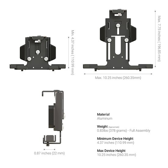 Bild 2 - Arkon einstellbarer Tablet Halter , Universal: 7 bis 10 Zoll , Metall-Rahmen, abschliebar, mit AMPS Fu fr max. Tablet-Breite: 200-260mm, Hhe: 115-180mm, Tiefe: 4-20mm