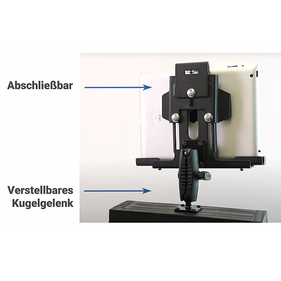 Bild 5 - Arkon einstellbarer Tablet Halter , Universal: 10 bis 12.9 Zoll , Metall-Rahmen, abschliebar, mit AMPS Fu fr max. Tablet-Breite: 250-310mm, Hhe: 115-180mm, Tiefe: 4-20mm
