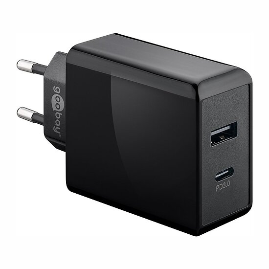 Bild 1 - Goobay USB Ladegert Dual 230V , 1x USB-A + 1x USB-C, 30W, Black mit USB Power Delivery (PD) Technologie