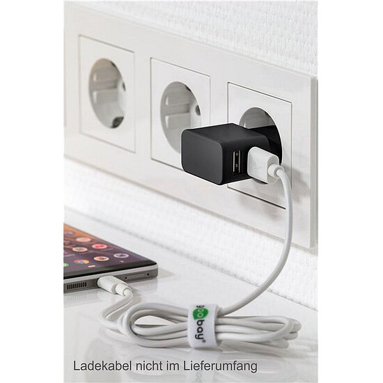 Bild 2 - Goobay Dual USB Ladegert SLIM 230V , 2x USB-A, 12W, Black platzsparender seitlicher USB Ausgang