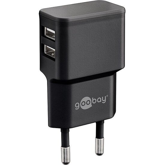 Bild 1 - Goobay Dual USB Ladegert SLIM 230V , 2x USB-A, 12W, Black platzsparender seitlicher USB Ausgang