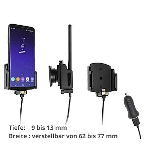 Brodit einstellbarer Halter (seitlich) Aktiv USB-C, 12/24V, Universal: max. Breite: 62-77mm, Tiefe: 9-13mm USB Typ C Ladeanschluss, inkl. Zigarettenanznder-Ladegert, Montageplatte mit Kugelgelenk, fr max. Breite: 62-77mm, Tiefe: 9-13mm