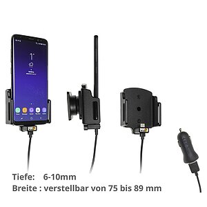 Brodit einstellbarer Halter (seitlich) Aktiv USB-C, 12/24V, Universal: max. Breite: 75-89mm, Tiefe: 6-10mm USB Typ C Ladeanschluss, inkl. Zigarettenanznder-Ladegert, Montageplatte mit Kugelgelenk, fr max. Breite: 75-89mm, Tiefe: 6-10mm
